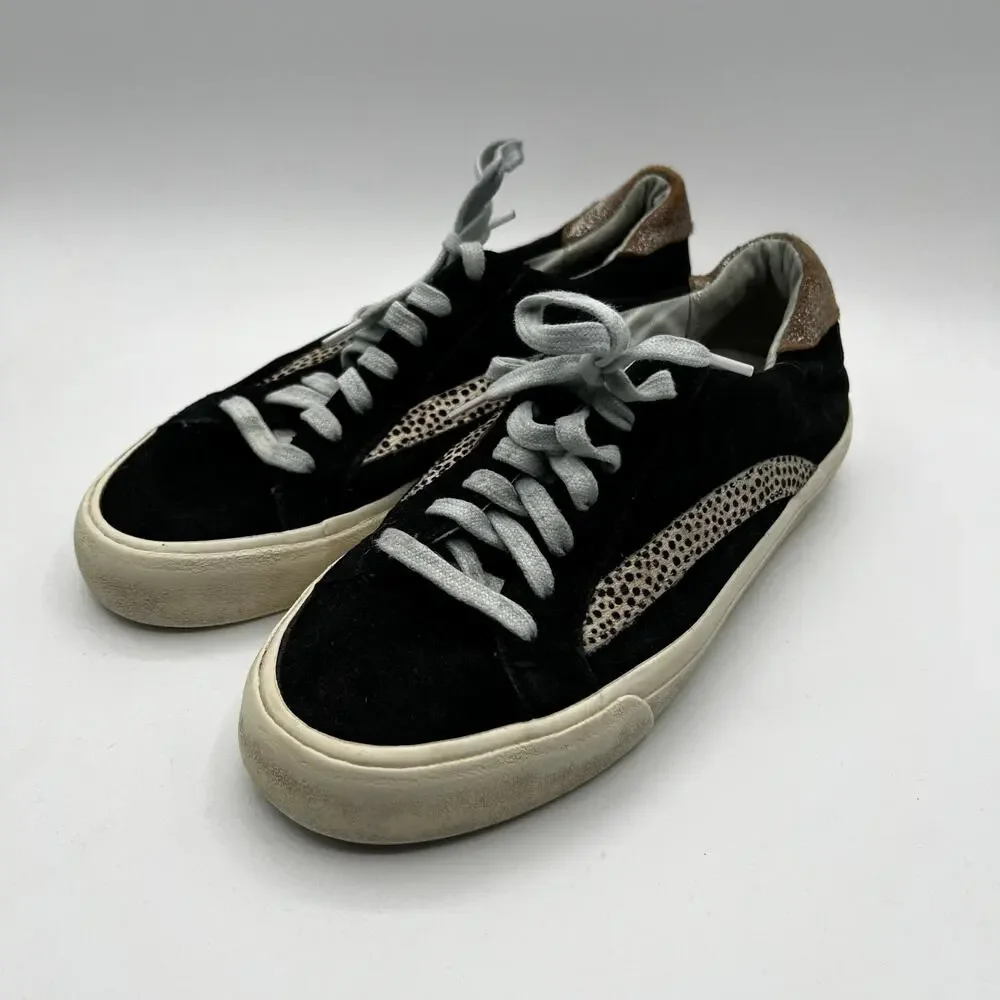 Madewell Lowtop Sidewalk Black and Leopard Dot Sneakers‎ Size 7.5